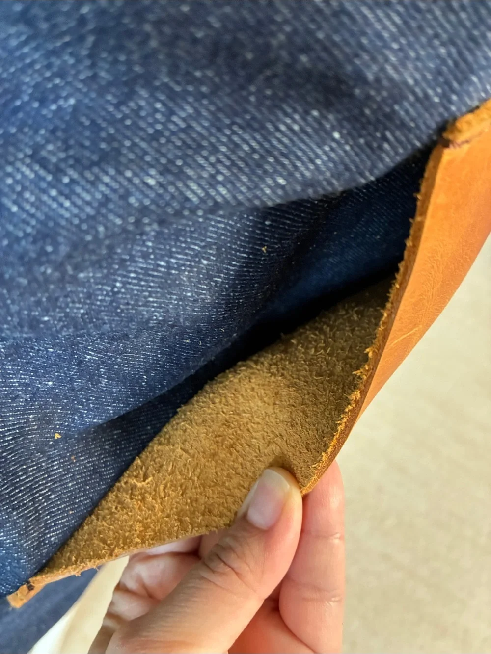 Premium Denim Apron with Brown Leather Pocket - Picture 3 of 11